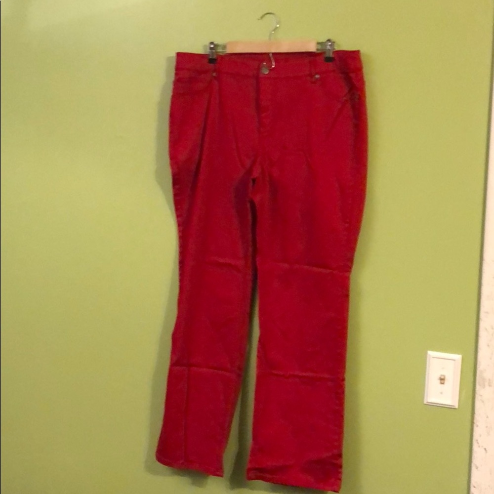 Red Jeans with jewels on the pockets